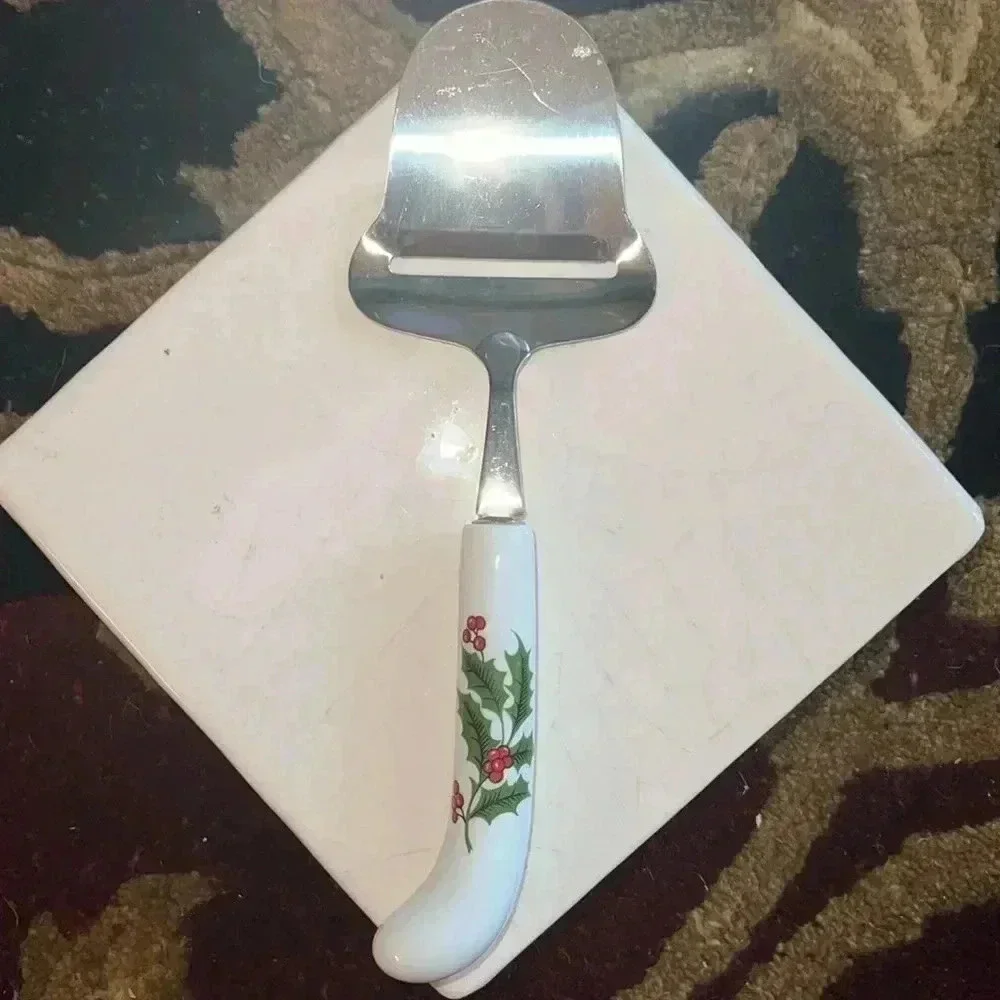 Vintage Holiday Holly Berry 3 Piece Cheese Set Stainless Steel Made In Japan